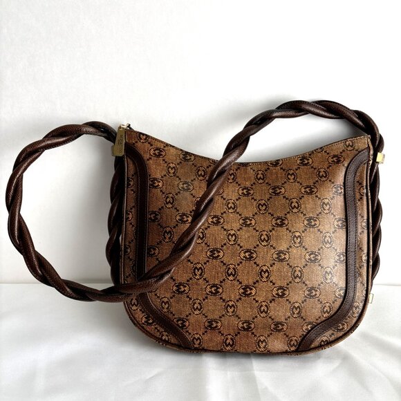 Morabito Paris Vintage Monogram Brown Shoulder Bag with Twisted Strap - Picture 3 of 13